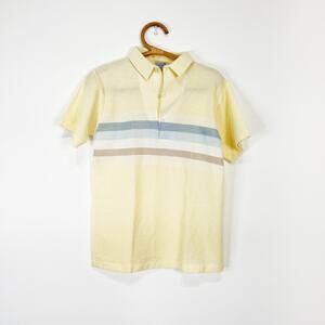 Vintage Lexington yellow knit mens polo shirt blue stripe size Medium